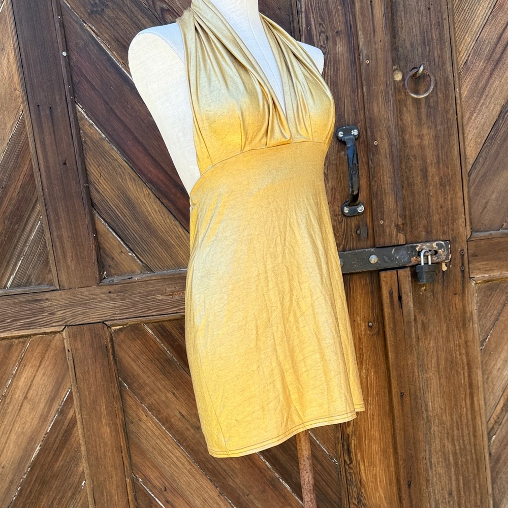 Cheryl Creations 90’s Nylon and Lycra Gold Halter Top Mini Dress L